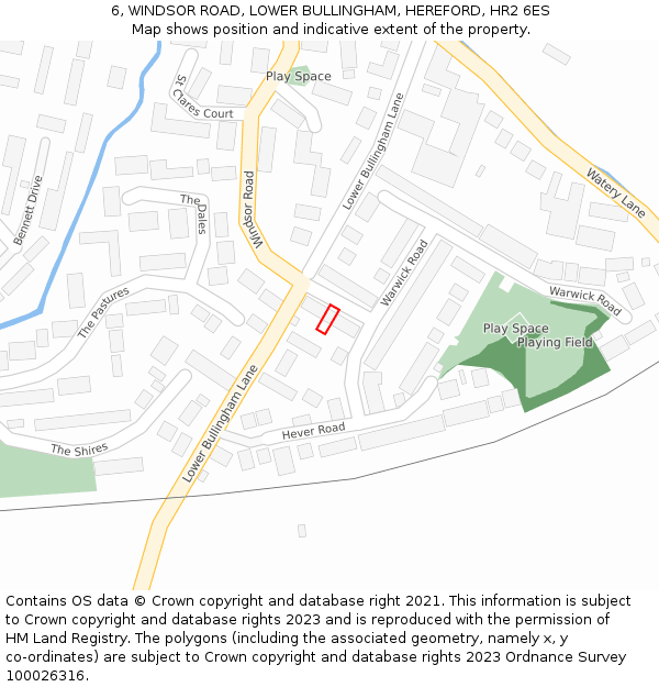 6, WINDSOR ROAD, LOWER BULLINGHAM, HEREFORD, HR2 6ES: Location map and indicative extent of plot