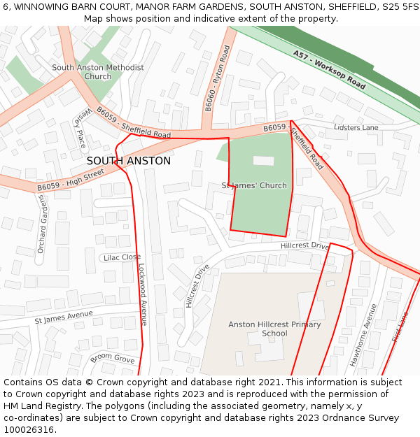 6, WINNOWING BARN COURT, MANOR FARM GARDENS, SOUTH ANSTON, SHEFFIELD, S25 5FS: Location map and indicative extent of plot