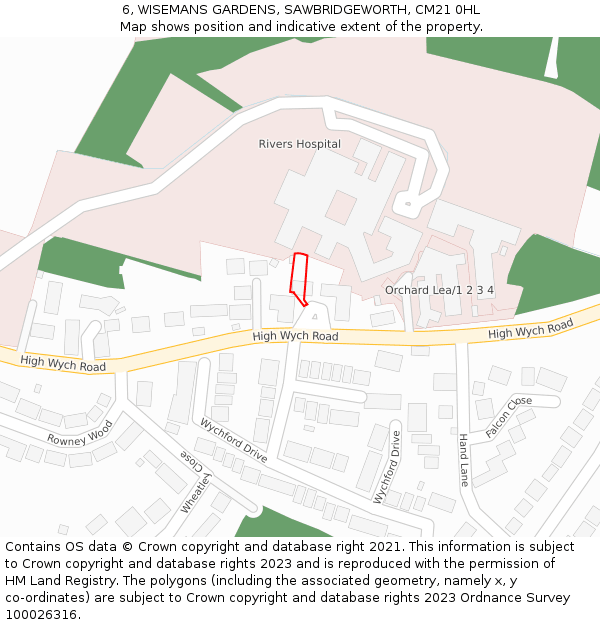 6, WISEMANS GARDENS, SAWBRIDGEWORTH, CM21 0HL: Location map and indicative extent of plot