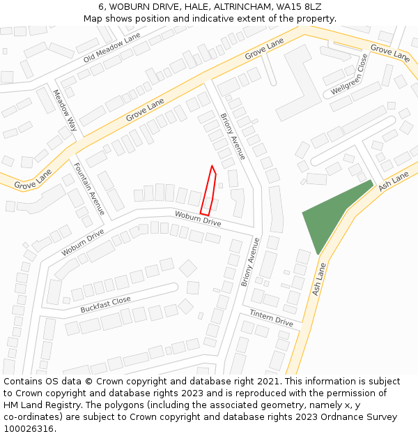 6, WOBURN DRIVE, HALE, ALTRINCHAM, WA15 8LZ: Location map and indicative extent of plot