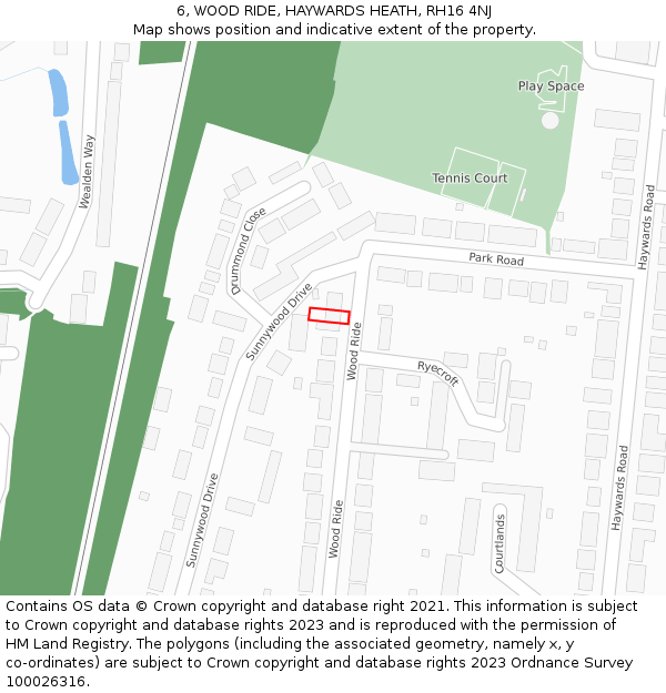6, WOOD RIDE, HAYWARDS HEATH, RH16 4NJ: Location map and indicative extent of plot