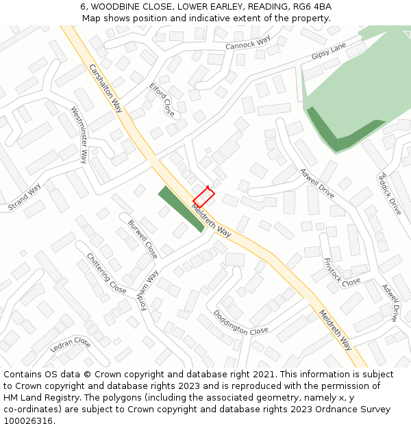6, WOODBINE CLOSE, LOWER EARLEY, READING, RG6 4BA: Location map and indicative extent of plot