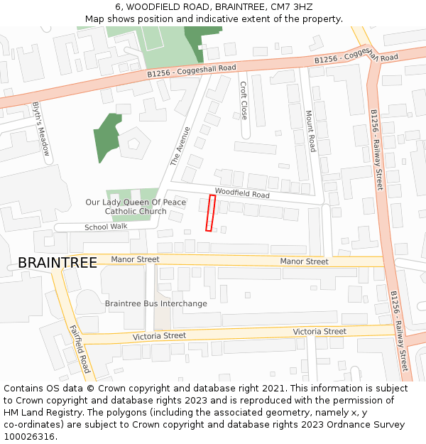 6, WOODFIELD ROAD, BRAINTREE, CM7 3HZ: Location map and indicative extent of plot