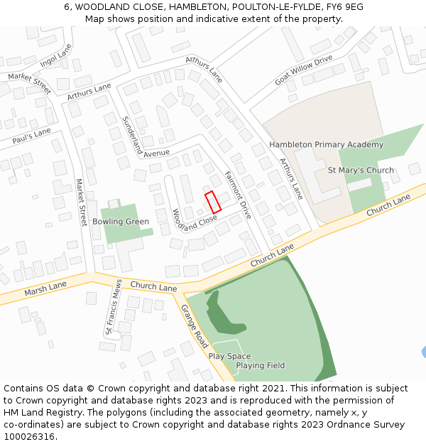 6, WOODLAND CLOSE, HAMBLETON, POULTON-LE-FYLDE, FY6 9EG: Location map and indicative extent of plot