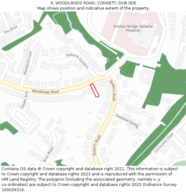 6, WOODLANDS ROAD, CONSETT, DH8 0DE: Location map and indicative extent of plot