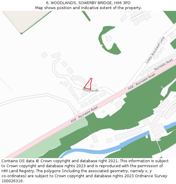 6, WOODLANDS, SOWERBY BRIDGE, HX6 3PD: Location map and indicative extent of plot