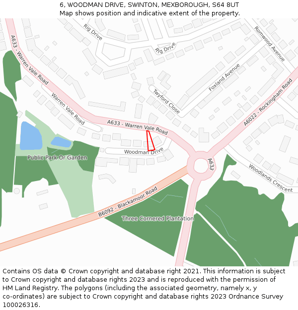 6, WOODMAN DRIVE, SWINTON, MEXBOROUGH, S64 8UT: Location map and indicative extent of plot