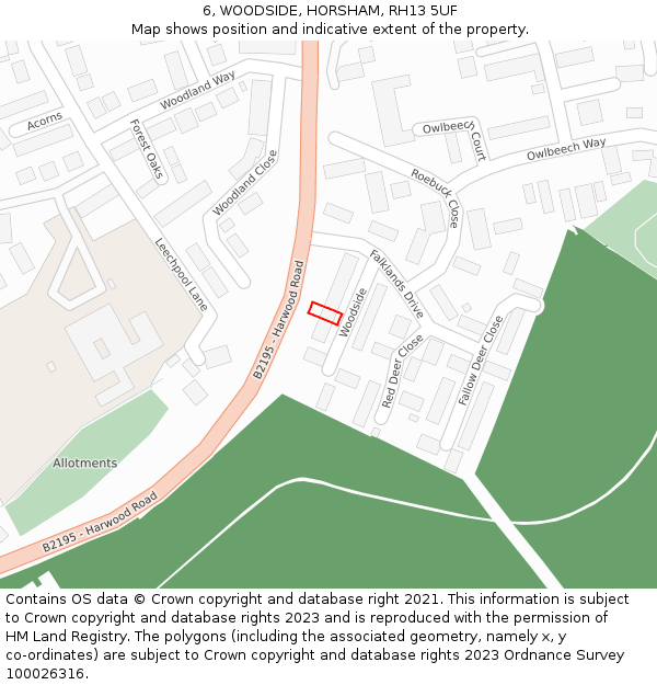 6, WOODSIDE, HORSHAM, RH13 5UF: Location map and indicative extent of plot