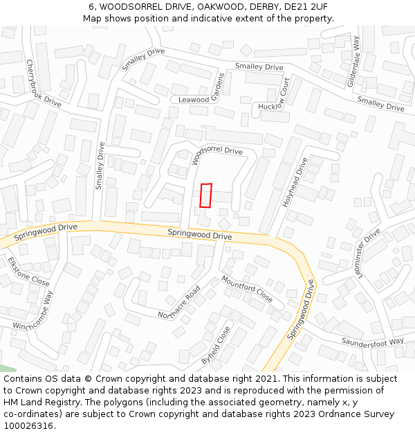 6, WOODSORREL DRIVE, OAKWOOD, DERBY, DE21 2UF: Location map and indicative extent of plot