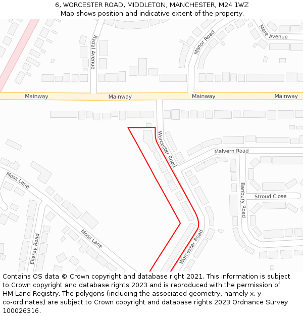 6, WORCESTER ROAD, MIDDLETON, MANCHESTER, M24 1WZ: Location map and indicative extent of plot