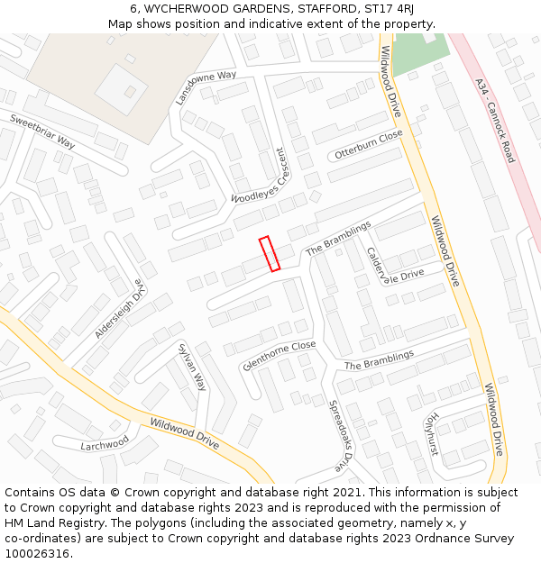6, WYCHERWOOD GARDENS, STAFFORD, ST17 4RJ: Location map and indicative extent of plot