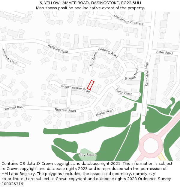 6, YELLOWHAMMER ROAD, BASINGSTOKE, RG22 5UH: Location map and indicative extent of plot