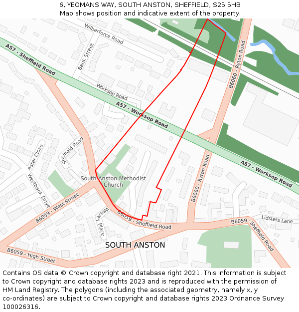 6, YEOMANS WAY, SOUTH ANSTON, SHEFFIELD, S25 5HB: Location map and indicative extent of plot