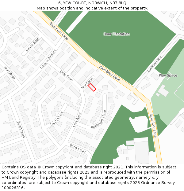 6, YEW COURT, NORWICH, NR7 8LQ: Location map and indicative extent of plot