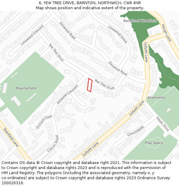 6, YEW TREE DRIVE, BARNTON, NORTHWICH, CW8 4NR: Location map and indicative extent of plot