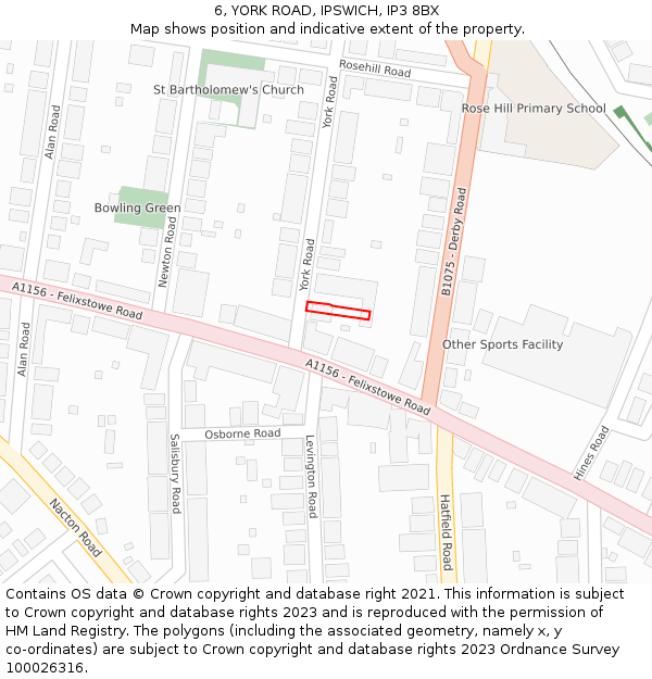 6, YORK ROAD, IPSWICH, IP3 8BX: Location map and indicative extent of plot