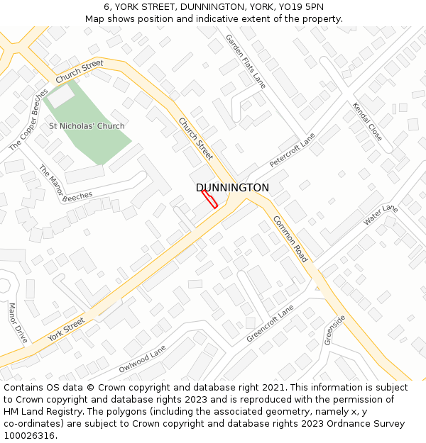 6, YORK STREET, DUNNINGTON, YORK, YO19 5PN: Location map and indicative extent of plot