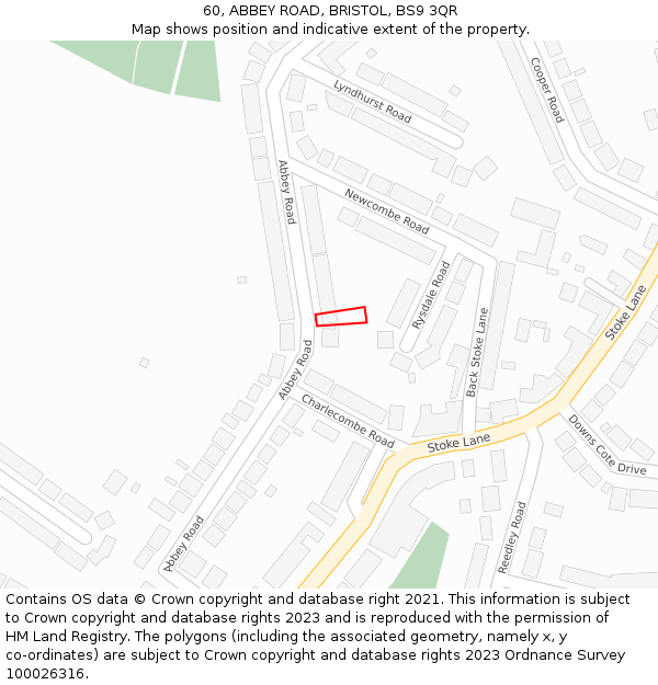 60, ABBEY ROAD, BRISTOL, BS9 3QR: Location map and indicative extent of plot