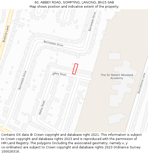 60, ABBEY ROAD, SOMPTING, LANCING, BN15 0AB: Location map and indicative extent of plot