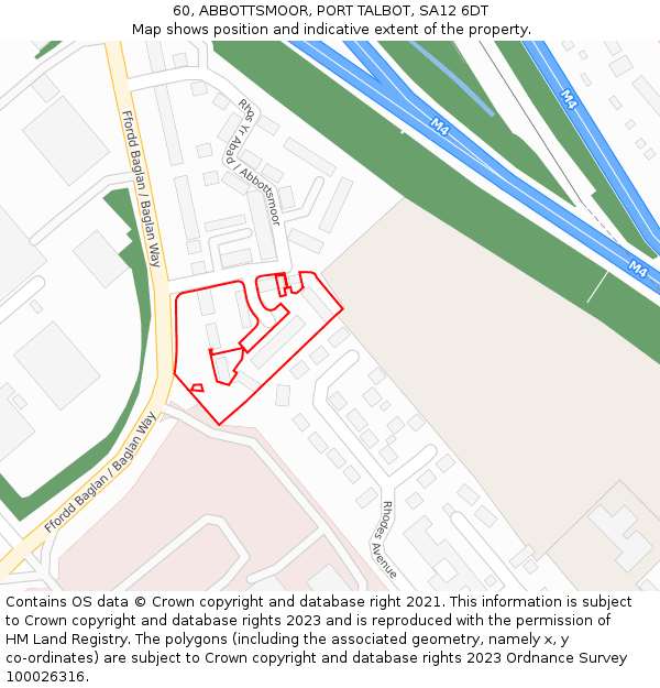 60, ABBOTTSMOOR, PORT TALBOT, SA12 6DT: Location map and indicative extent of plot