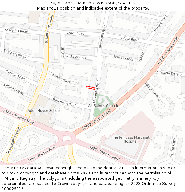 60, ALEXANDRA ROAD, WINDSOR, SL4 1HU: Location map and indicative extent of plot