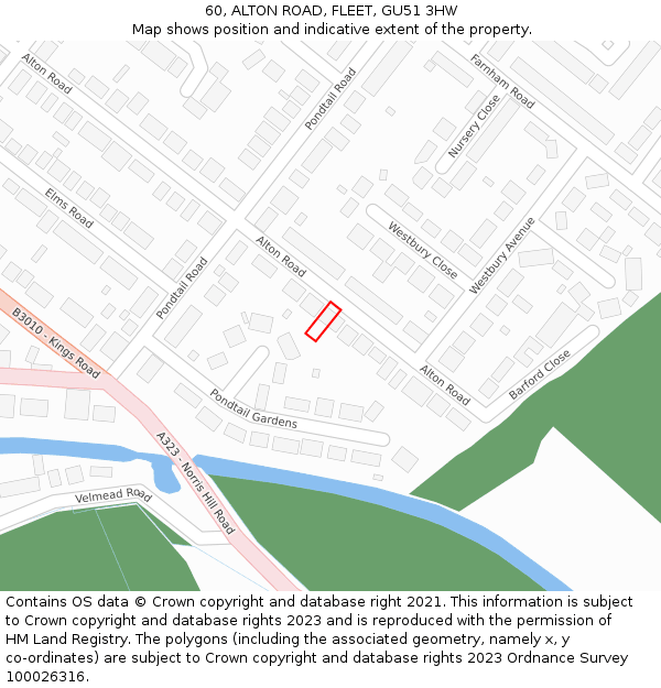 60, ALTON ROAD, FLEET, GU51 3HW: Location map and indicative extent of plot