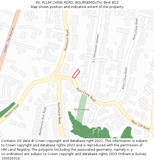 60, ALUM CHINE ROAD, BOURNEMOUTH, BH4 8DZ: Location map and indicative extent of plot