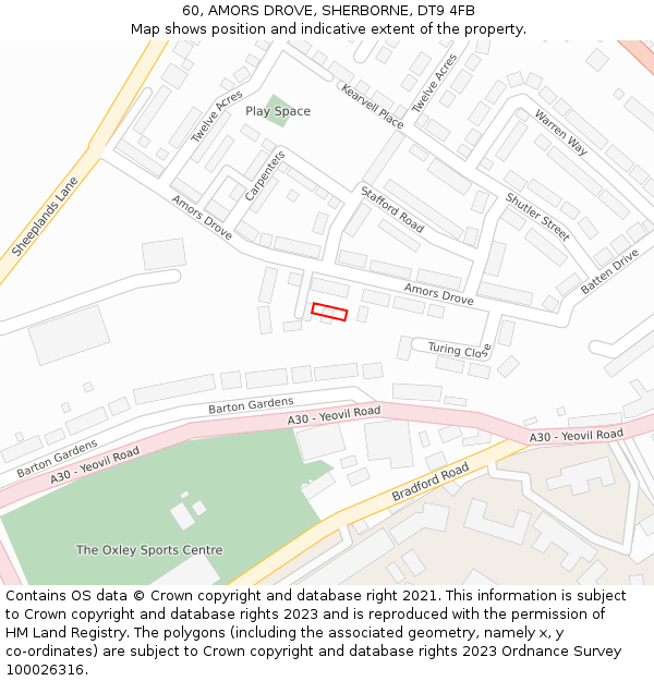 60, AMORS DROVE, SHERBORNE, DT9 4FB: Location map and indicative extent of plot