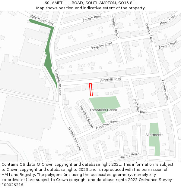 60, AMPTHILL ROAD, SOUTHAMPTON, SO15 8LL: Location map and indicative extent of plot