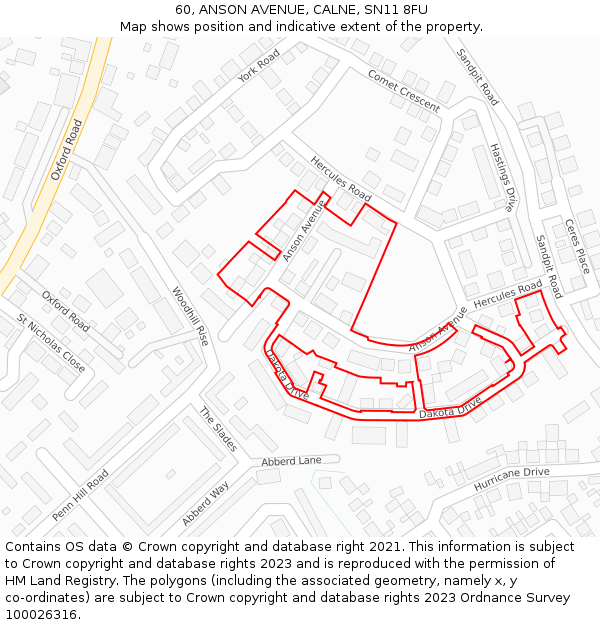 60, ANSON AVENUE, CALNE, SN11 8FU: Location map and indicative extent of plot