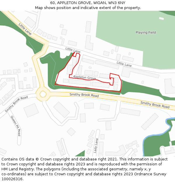 60, APPLETON GROVE, WIGAN, WN3 6NY: Location map and indicative extent of plot