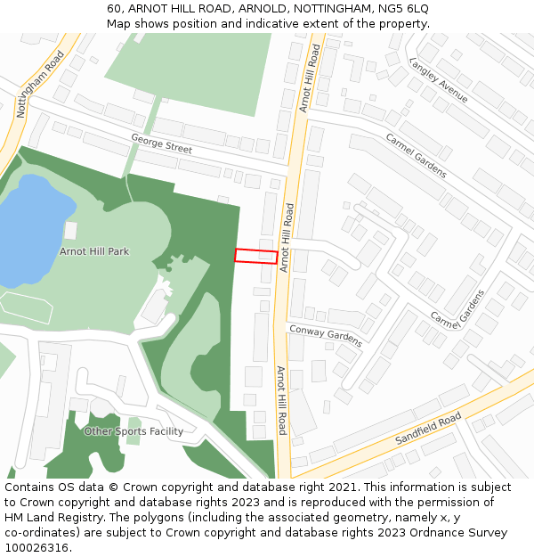 60, ARNOT HILL ROAD, ARNOLD, NOTTINGHAM, NG5 6LQ: Location map and indicative extent of plot