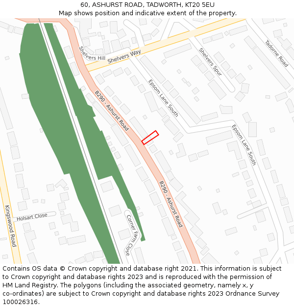 60, ASHURST ROAD, TADWORTH, KT20 5EU: Location map and indicative extent of plot