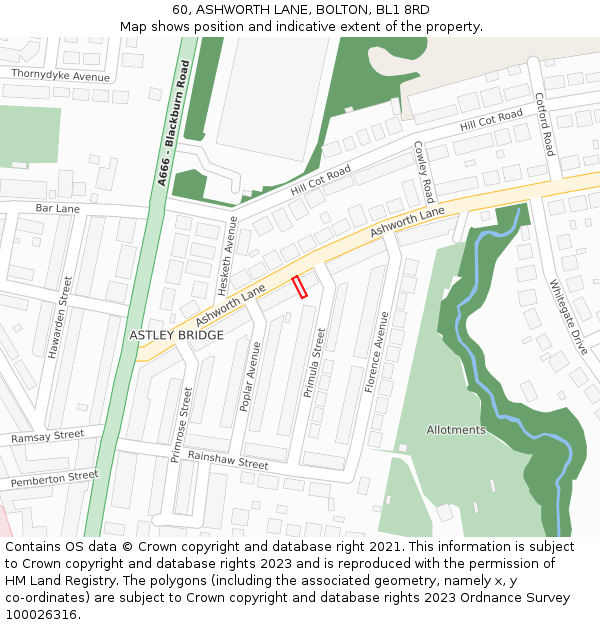 60, ASHWORTH LANE, BOLTON, BL1 8RD: Location map and indicative extent of plot