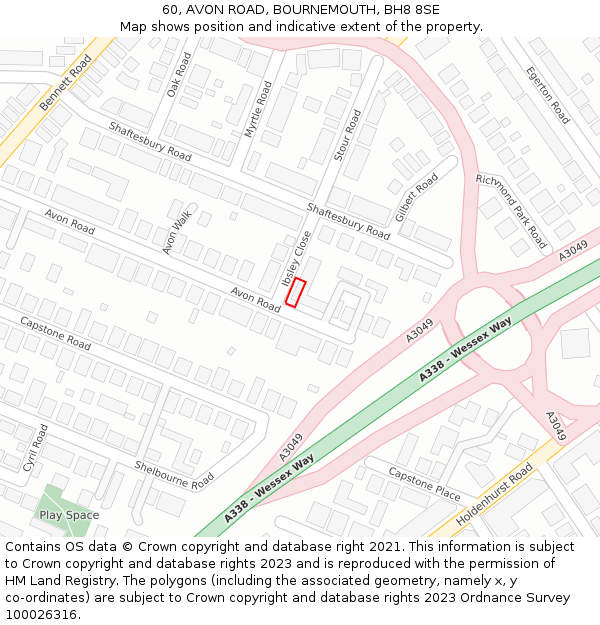 60, AVON ROAD, BOURNEMOUTH, BH8 8SE: Location map and indicative extent of plot