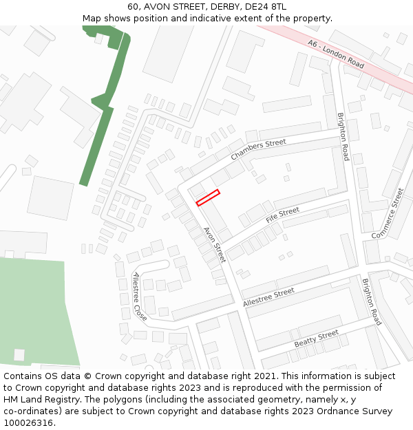 60, AVON STREET, DERBY, DE24 8TL: Location map and indicative extent of plot