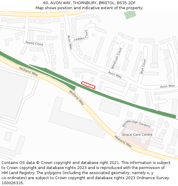 60, AVON WAY, THORNBURY, BRISTOL, BS35 2DF: Location map and indicative extent of plot