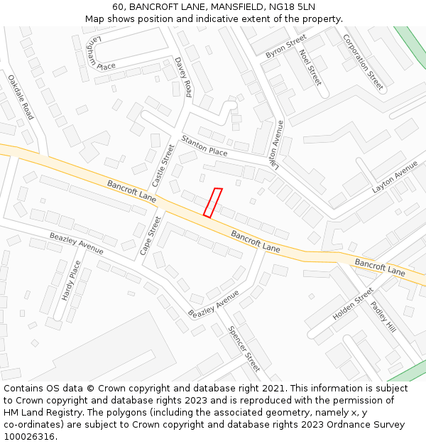 60, BANCROFT LANE, MANSFIELD, NG18 5LN: Location map and indicative extent of plot
