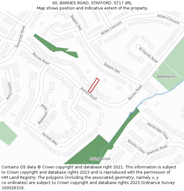 60, BARNES ROAD, STAFFORD, ST17 9RL: Location map and indicative extent of plot