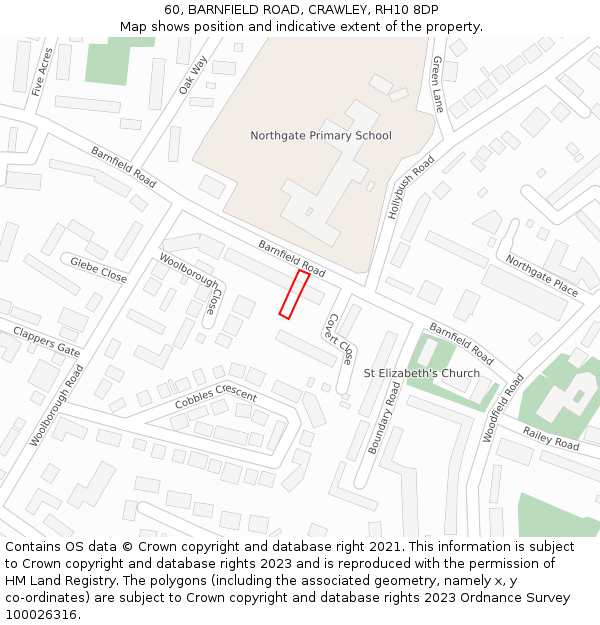 60, BARNFIELD ROAD, CRAWLEY, RH10 8DP: Location map and indicative extent of plot