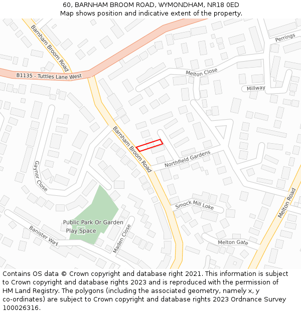 60, BARNHAM BROOM ROAD, WYMONDHAM, NR18 0ED: Location map and indicative extent of plot