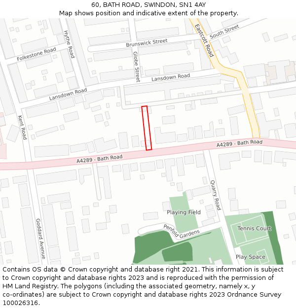 60, BATH ROAD, SWINDON, SN1 4AY: Location map and indicative extent of plot