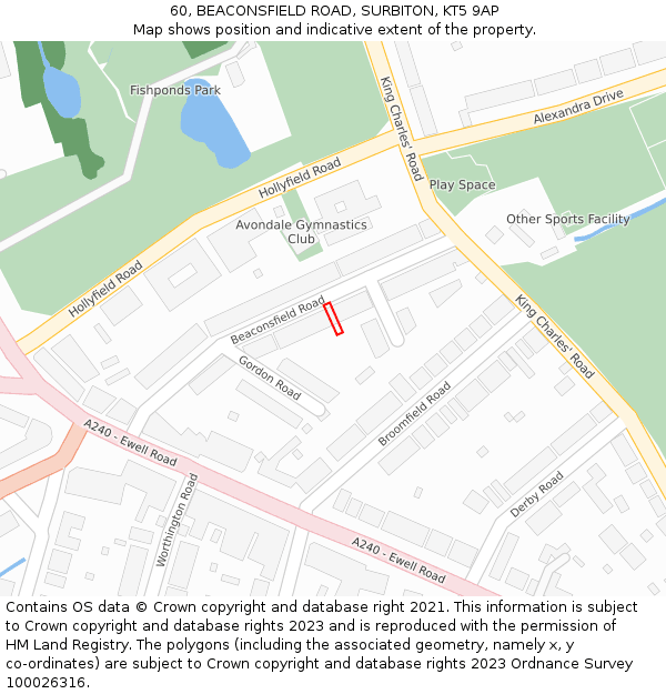 60, BEACONSFIELD ROAD, SURBITON, KT5 9AP: Location map and indicative extent of plot