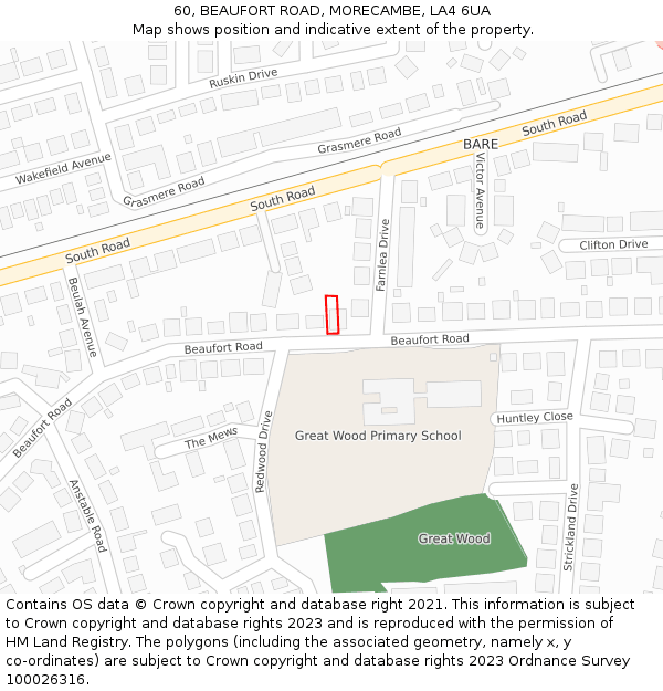 60, BEAUFORT ROAD, MORECAMBE, LA4 6UA: Location map and indicative extent of plot