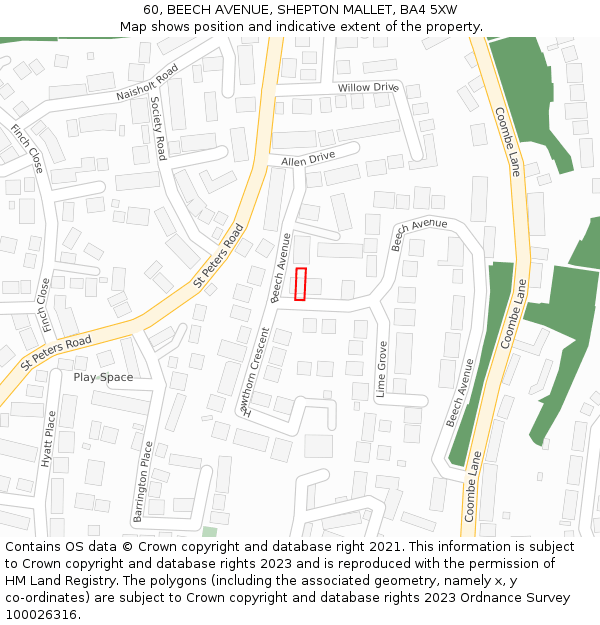 60, BEECH AVENUE, SHEPTON MALLET, BA4 5XW: Location map and indicative extent of plot