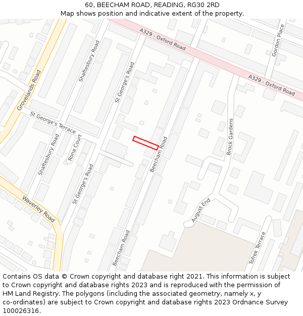 60, BEECHAM ROAD, READING, RG30 2RD: Location map and indicative extent of plot