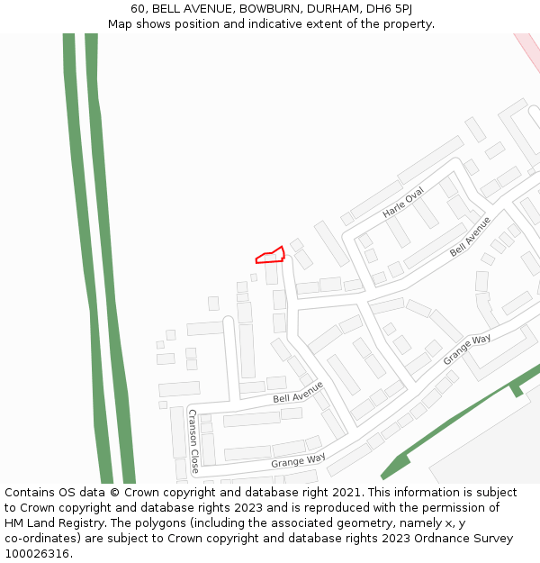 60, BELL AVENUE, BOWBURN, DURHAM, DH6 5PJ: Location map and indicative extent of plot
