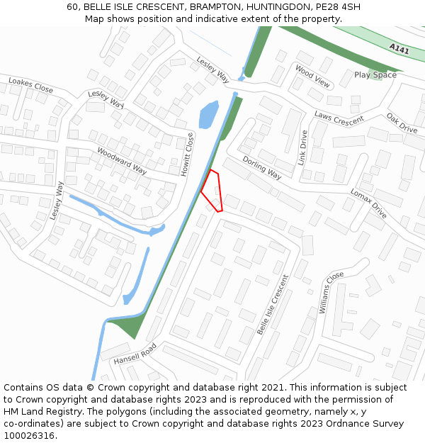 60, BELLE ISLE CRESCENT, BRAMPTON, HUNTINGDON, PE28 4SH: Location map and indicative extent of plot