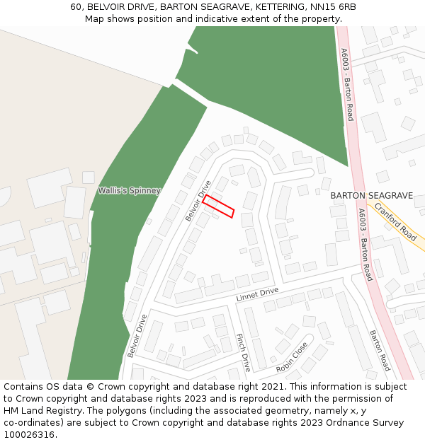 60, BELVOIR DRIVE, BARTON SEAGRAVE, KETTERING, NN15 6RB: Location map and indicative extent of plot