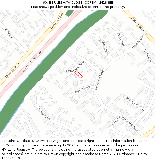 60, BERNESHAW CLOSE, CORBY, NN18 8EJ: Location map and indicative extent of plot
